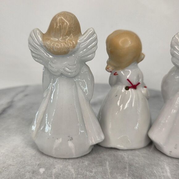 Vintage Japan Angel Bell Figurines Set of 4 Christmas Choir Gold Trim Porcelain - Picture 5 of 8